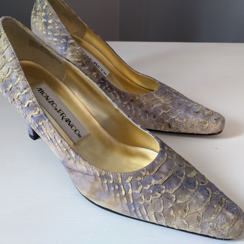 Franco Sarto Purple Gold Cream Emily Pumps 6.5 Regular Monzo & Franco
